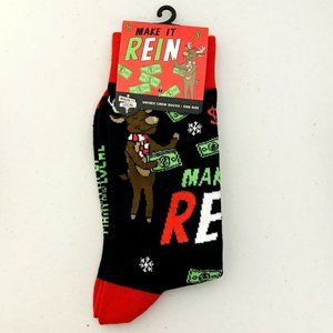 MAKE IT REIN Reindeer Throwing Money Men's Crew Socks OSFM